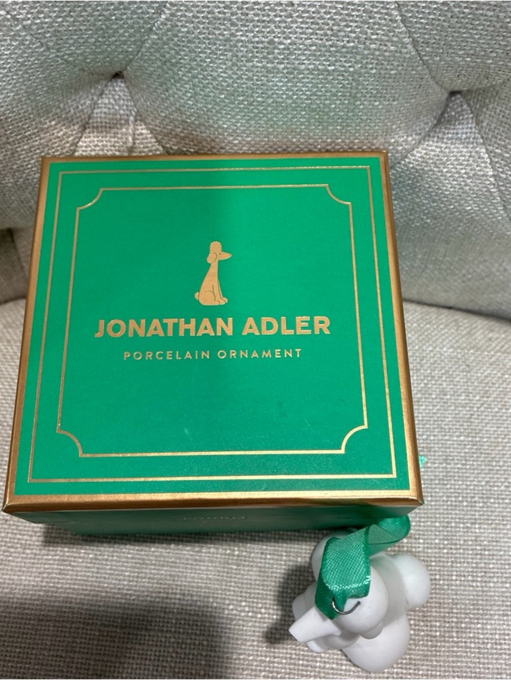 Jonathan Adler Green & Gold Porcelain Ornament Box